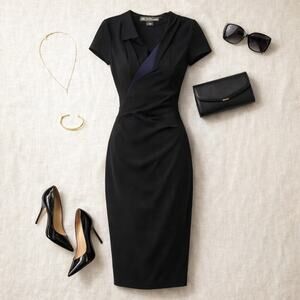 Salvatore Ferragamo Black Silk Blend Sheath Dress IT 42 Designer Cocktail Midi
